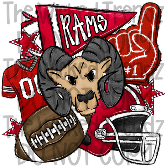 Rams Red Football Team Mascot Digital Design