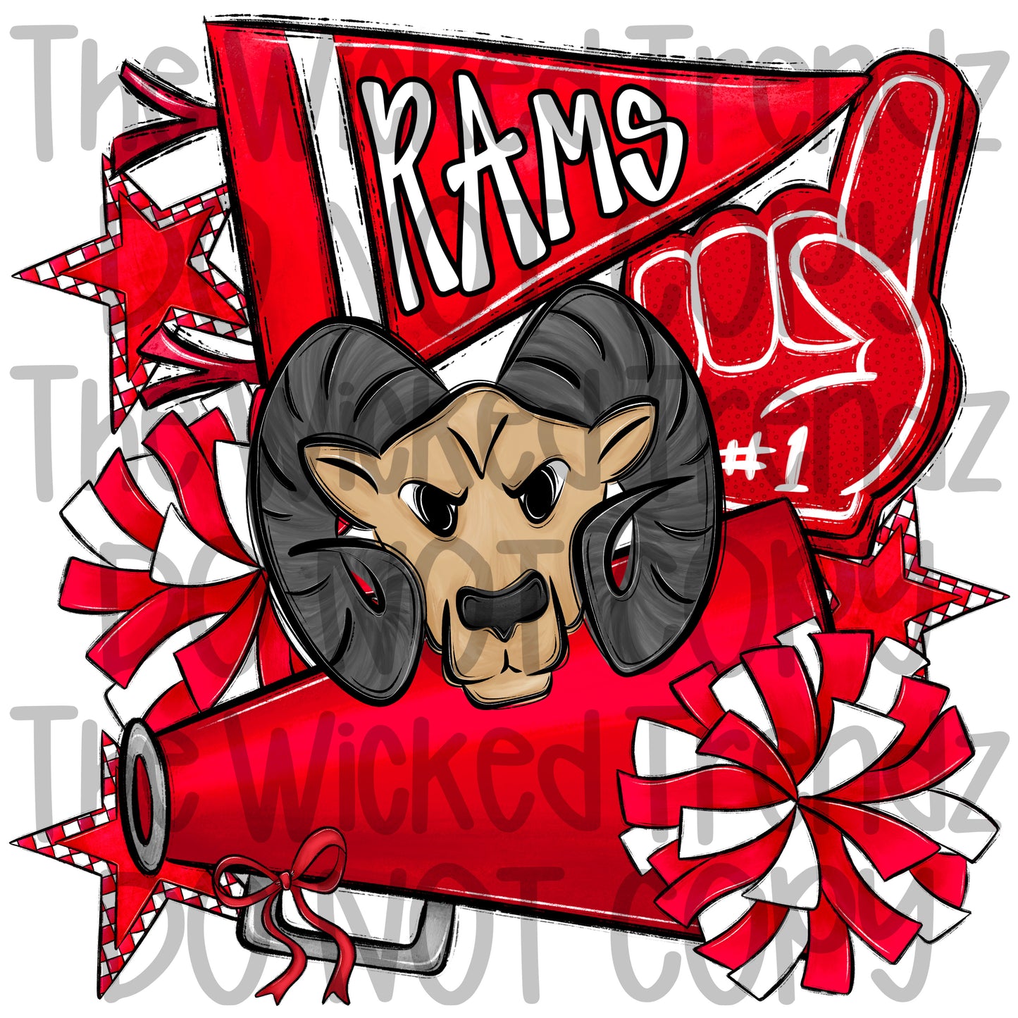 Rams Red Cheer Cheerleading Cheerleader Mascot Digital Design Spirit Shirt Design