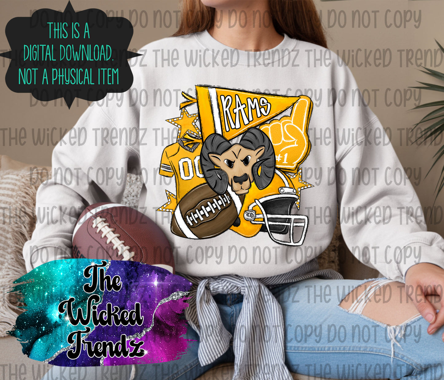 Rams Yellow Football Mascot Digital Design
