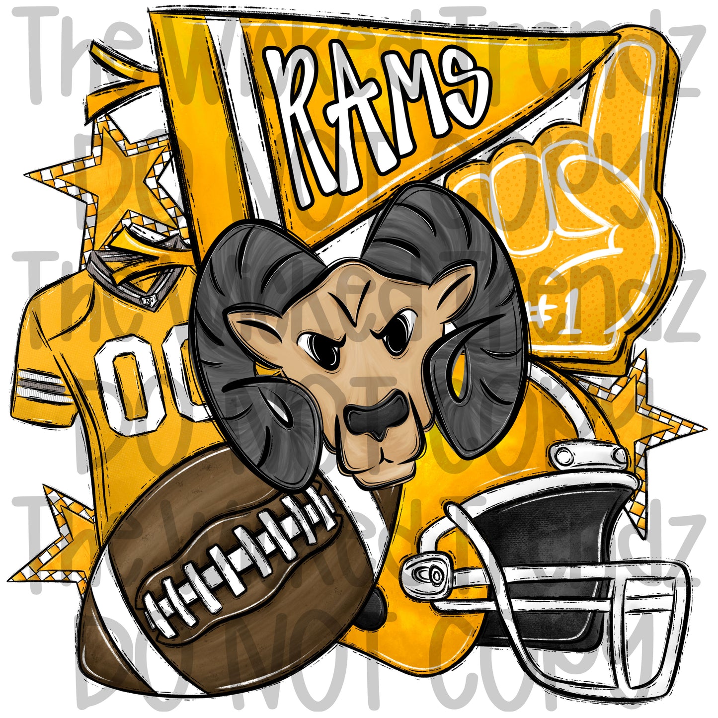 Rams Yellow Football Mascot Digital Design