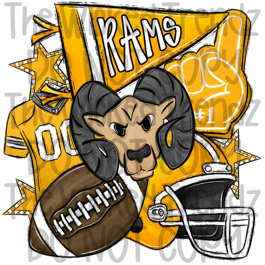 Rams Yellow Football Team Mascot Digital Design