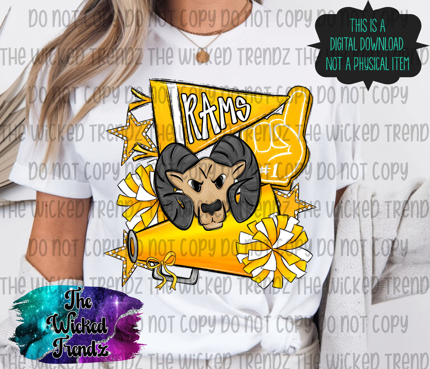 Rams Yellow Cheer Cheerleading Cheerleader Mascot Digital Design Spirit Shirt Design