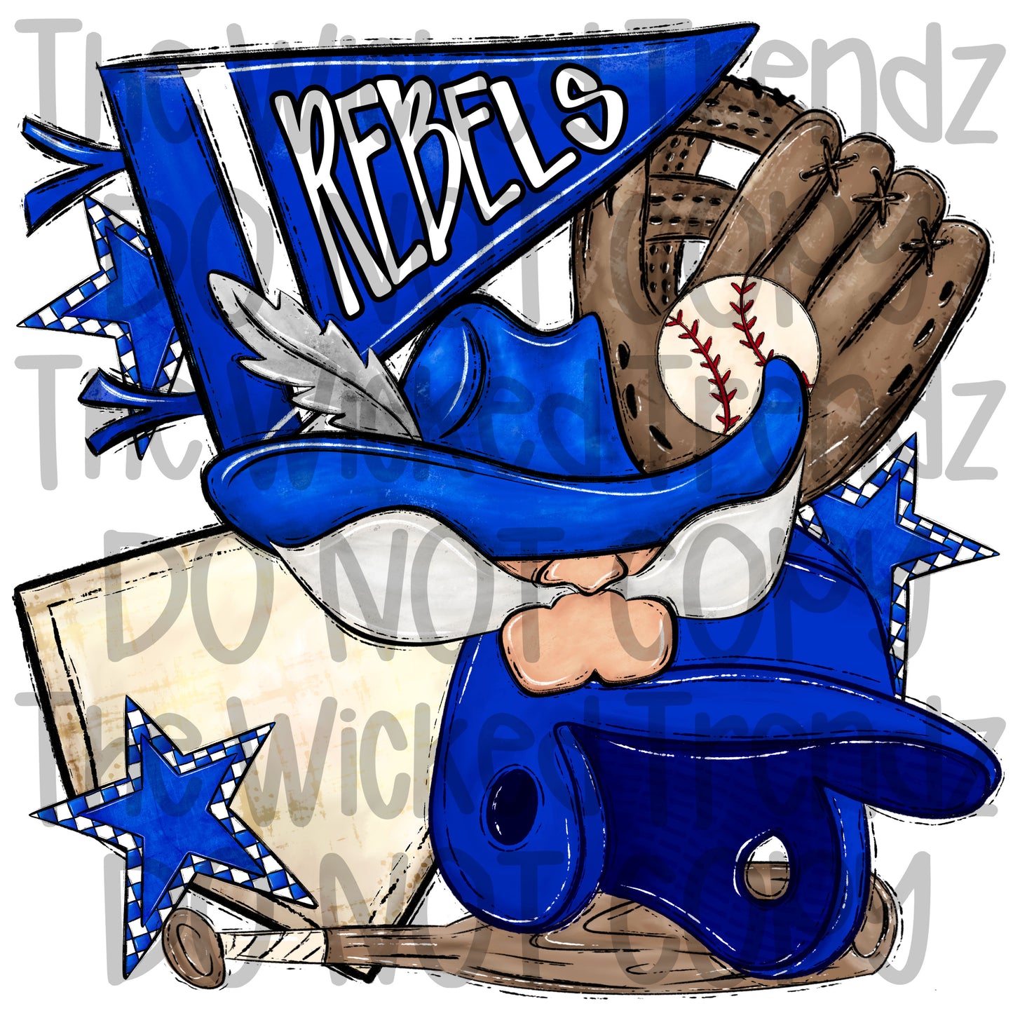 Rebels Blue Baseball Team Mascot Digital Design