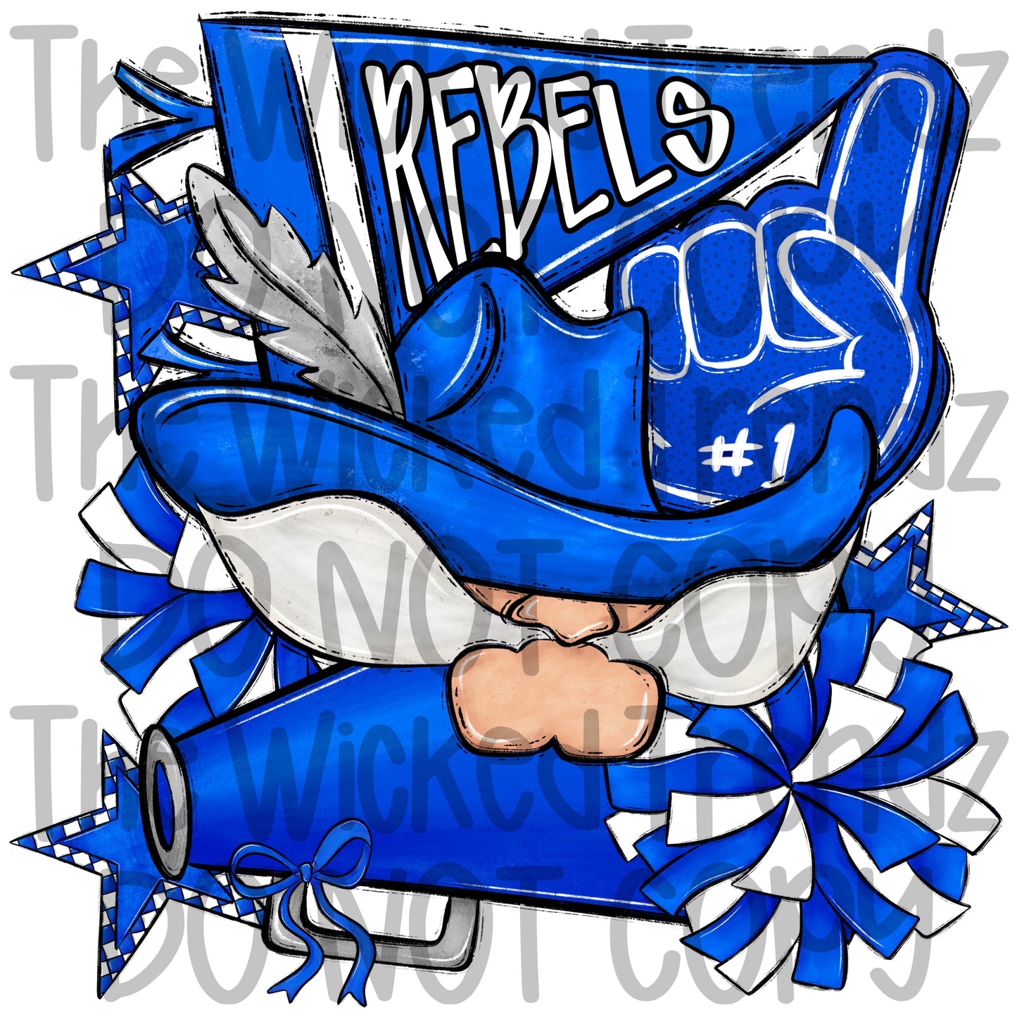 Rebels Blue Cheer Cheerleading Cheerleader Mascot Digital Design Spirit Shirt Design