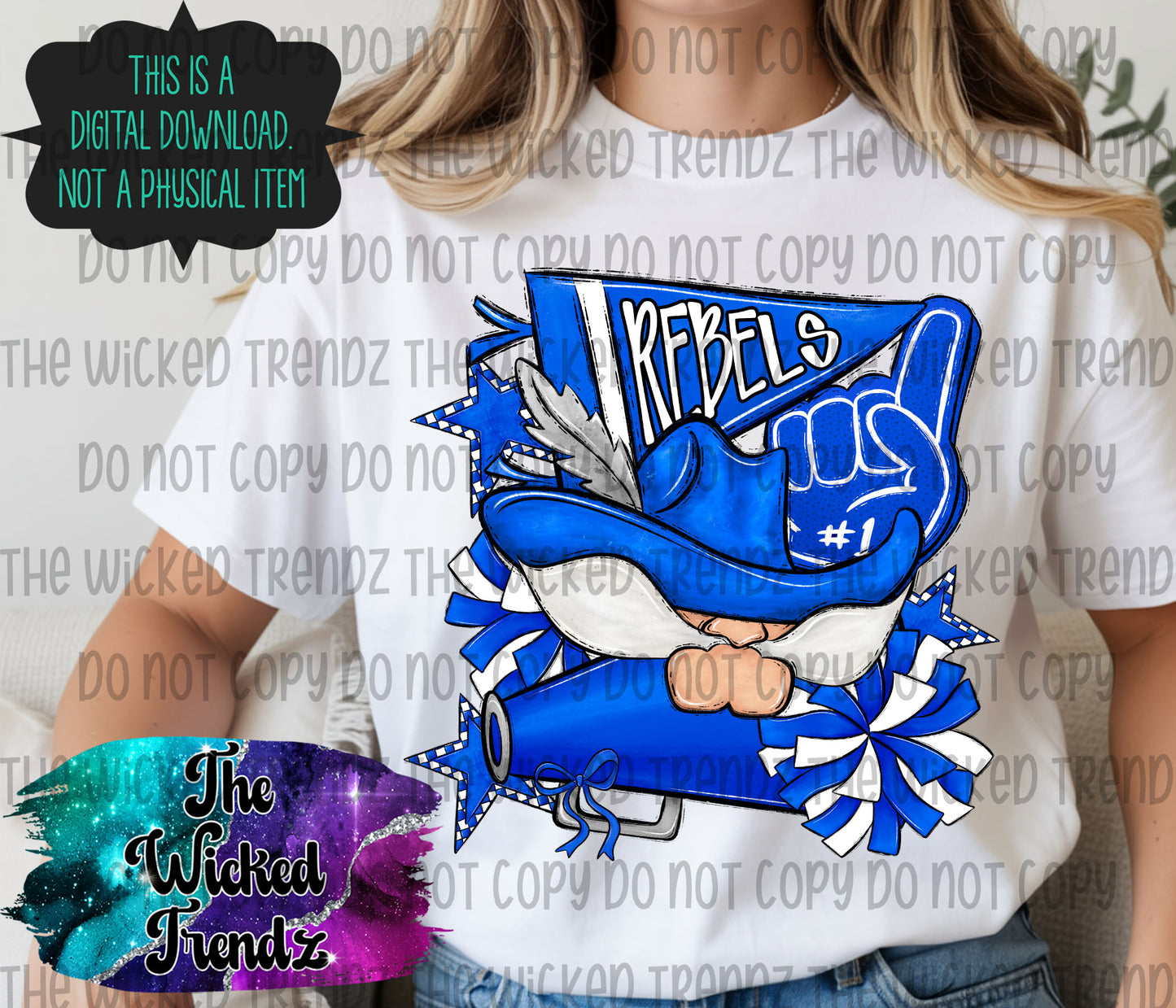 Rebels Blue Cheer Cheerleading Cheerleader Mascot Digital Design Spirit Shirt Design