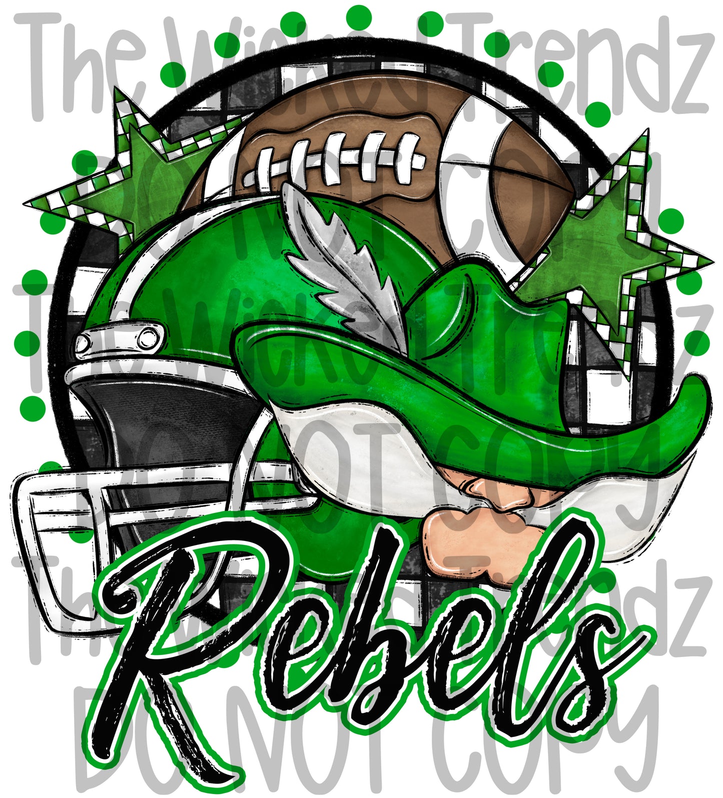 Rebels Green Football Mascot Digital Design