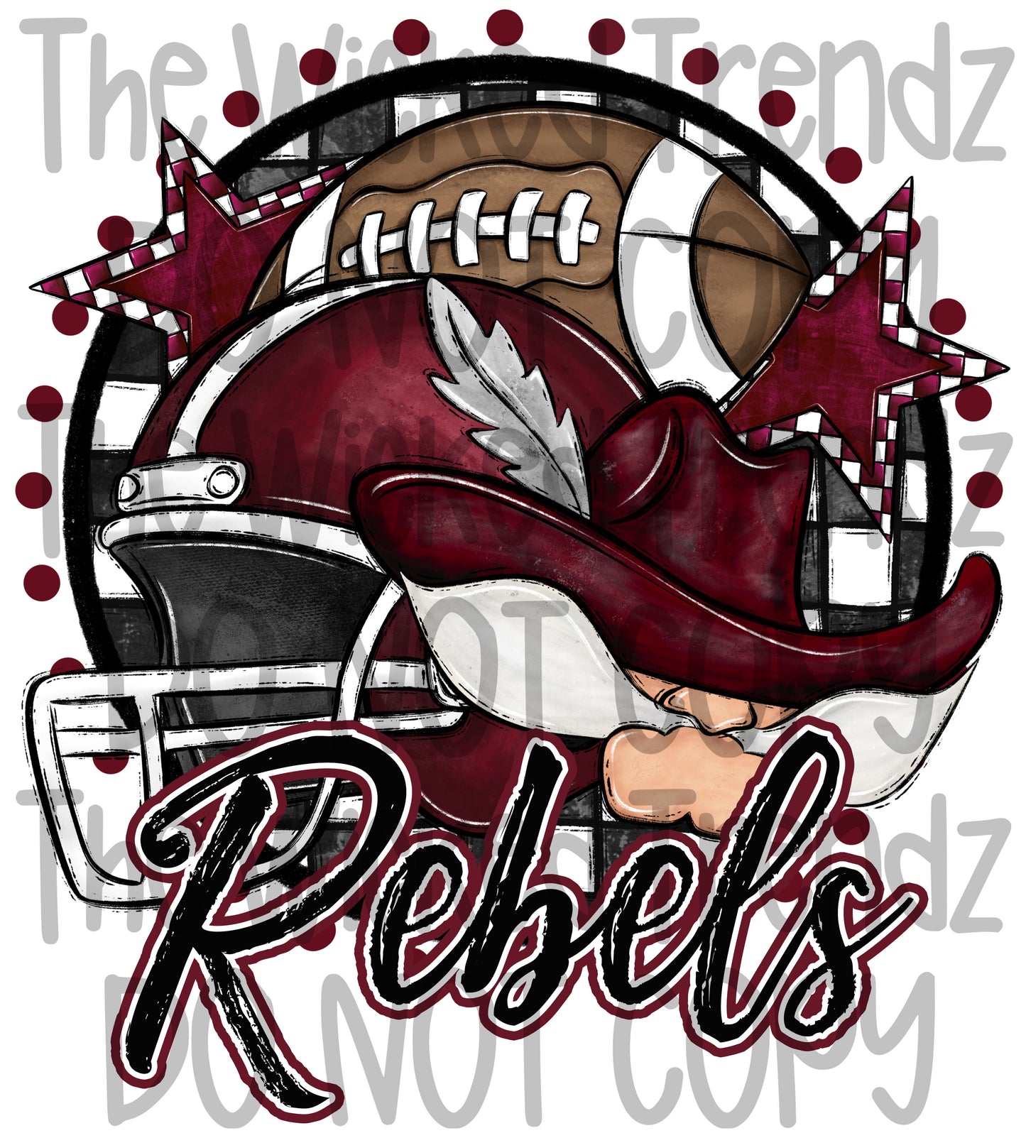 Rebels Maroon Football Mascot Digital Design