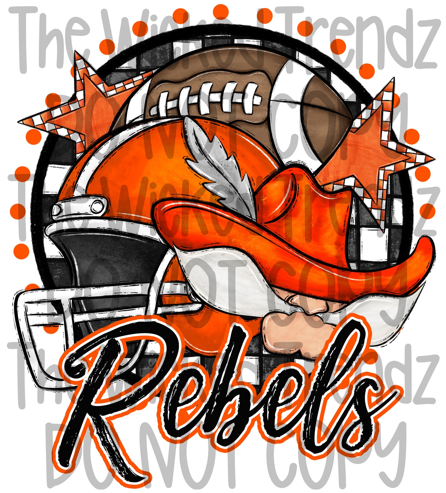 Rebels Orange Football Mascot Digital Design