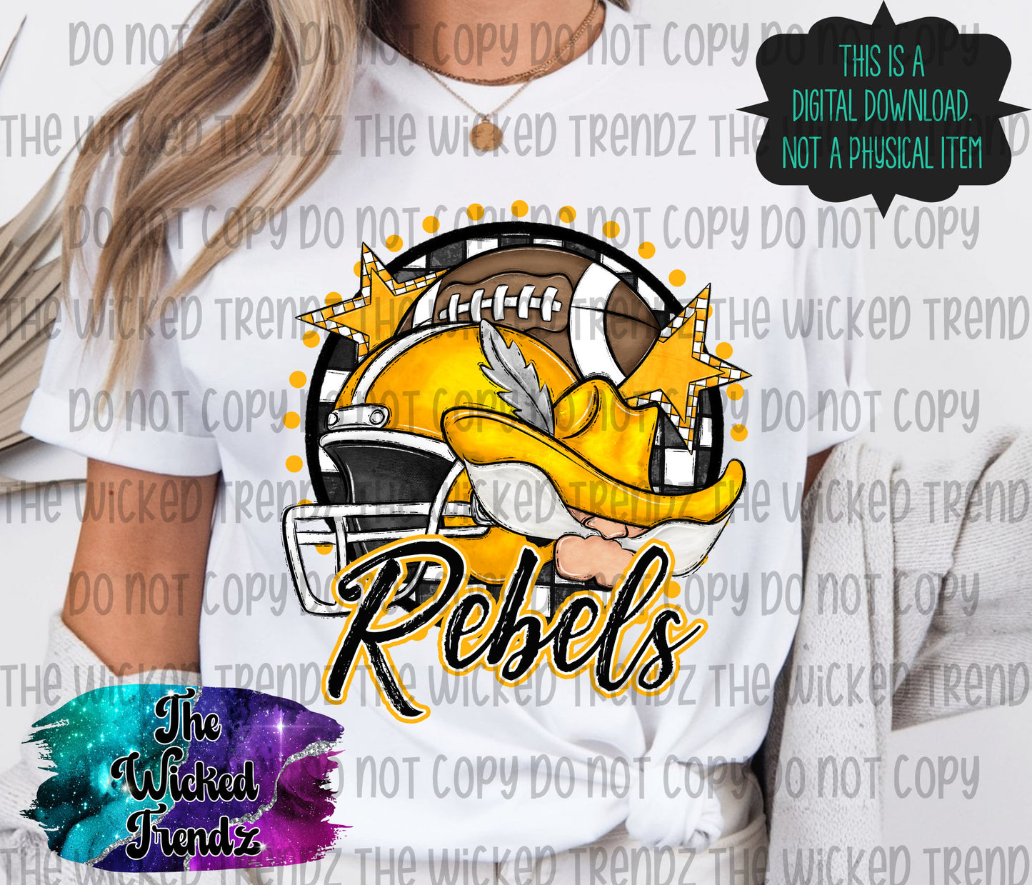 Rebels Yellow Football Mascot Digital Design