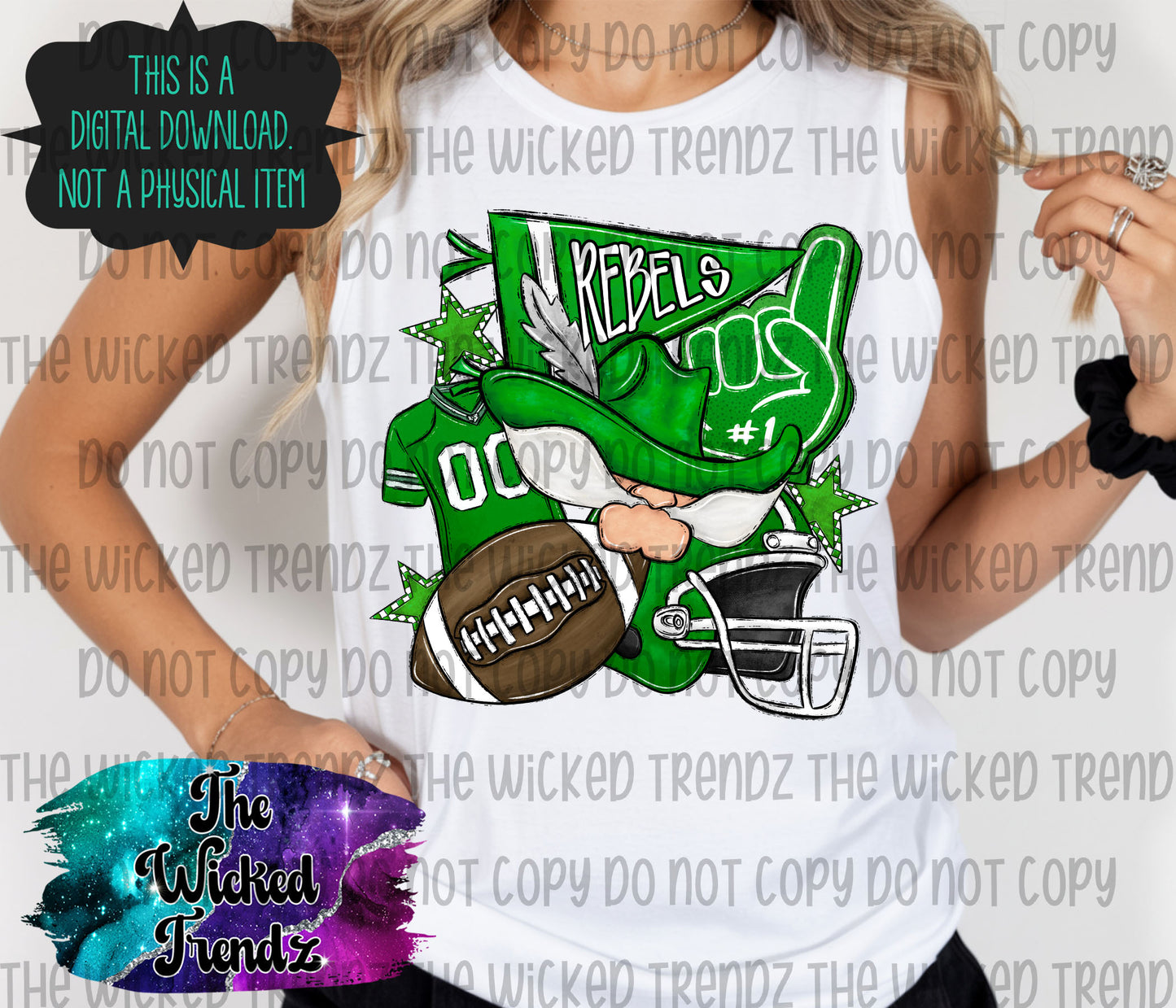 Rebels Green Football Mascot Digital Design