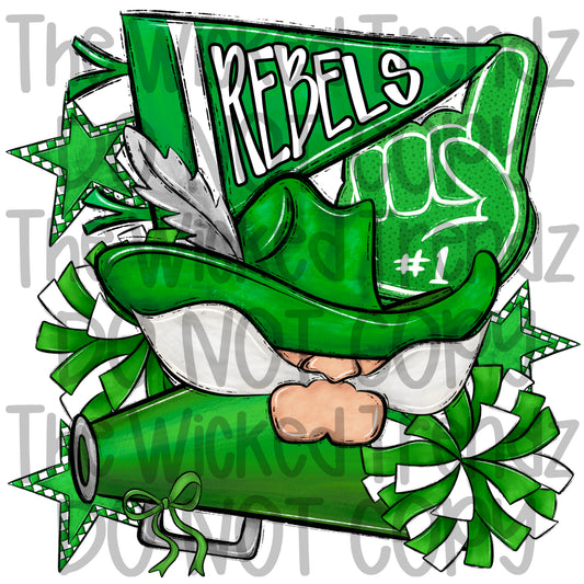 Rebels Green Cheer Cheerleading Cheerleader Mascot Digital Design Spirit Shirt Design