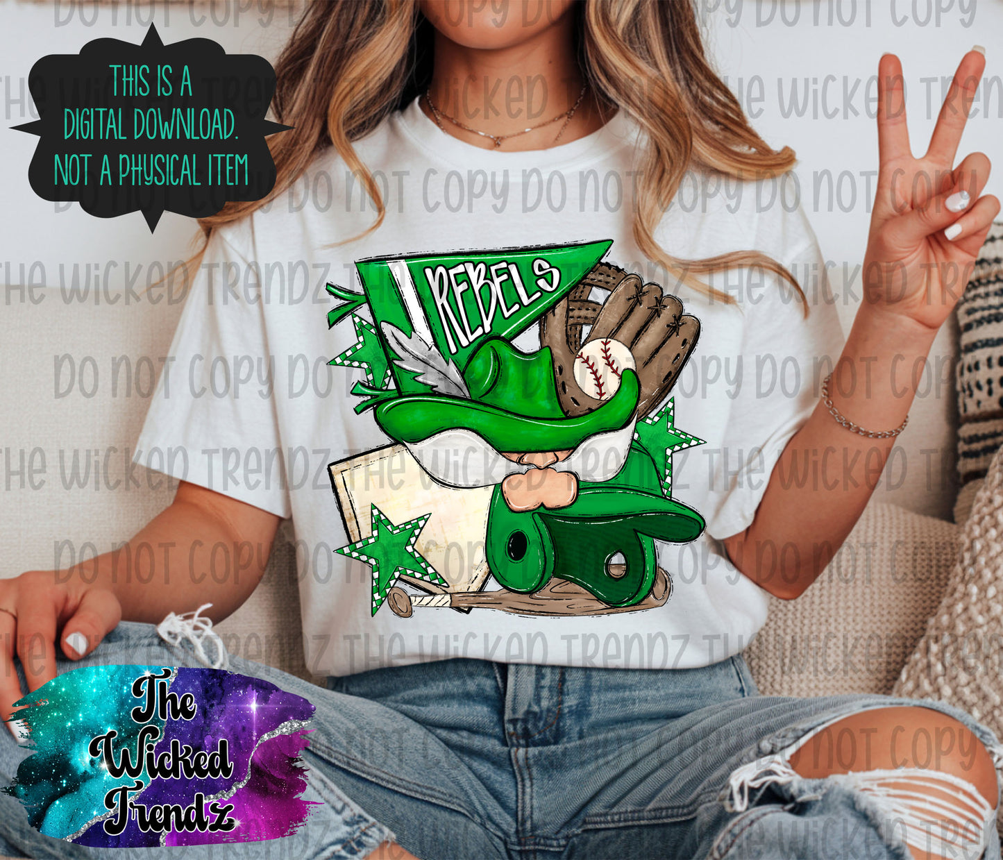 Rebels Green Baseball Team Mascot Digital Design