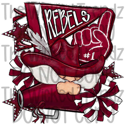 Rebels Maroon Cheer Cheerleading Cheerleader Mascot Digital Design Spirit Shirt Design