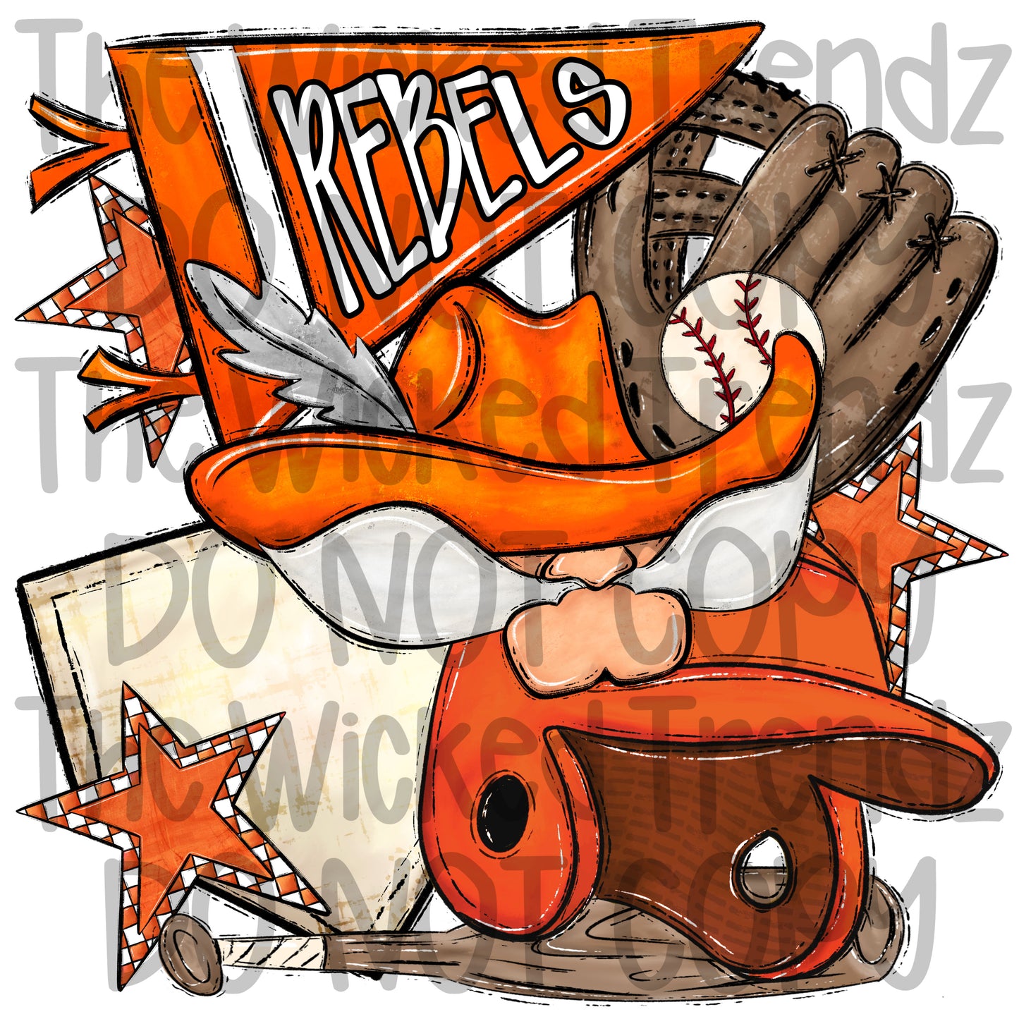 Rebels Orange Baseball Team Mascot Digital Design
