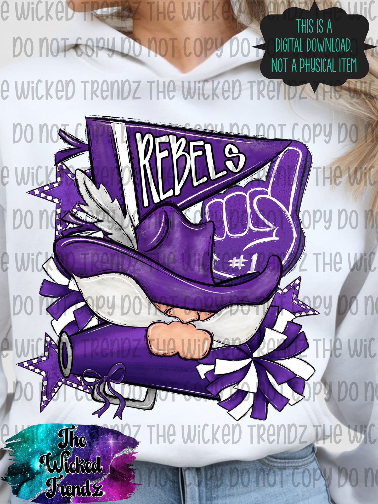 Rebels Purple Cheer Cheerleading Cheerleader Mascot Digital Design Spirit Shirt Design