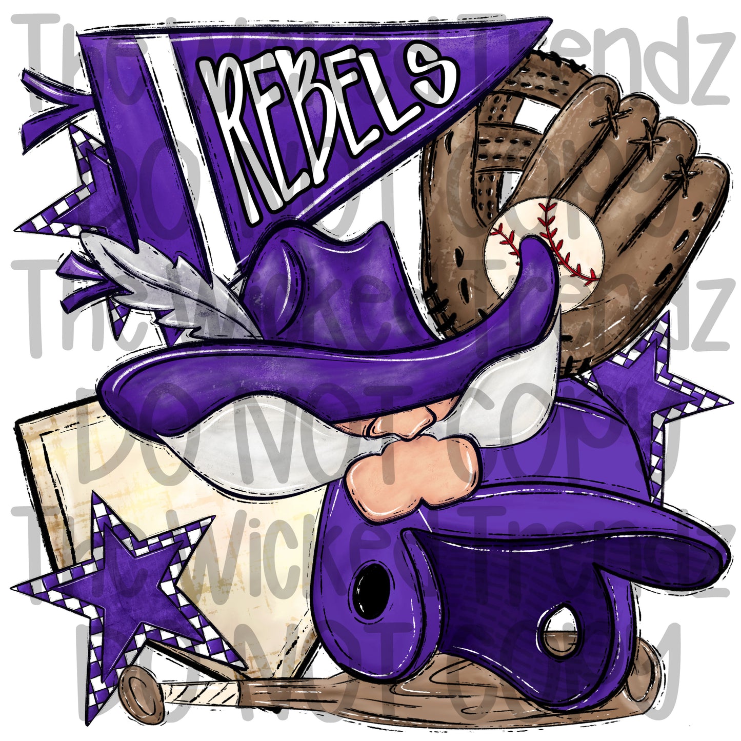 Rebels Purple Baseball Team Mascot Digital Design