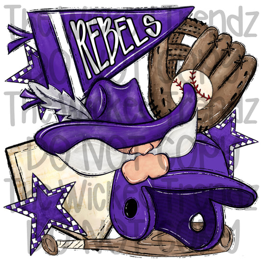 Rebels Purple Baseball Team Mascot Digital Design