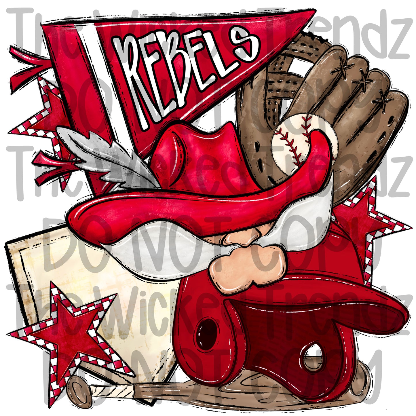 Rebels Red Baseball Team Mascot Digital Design