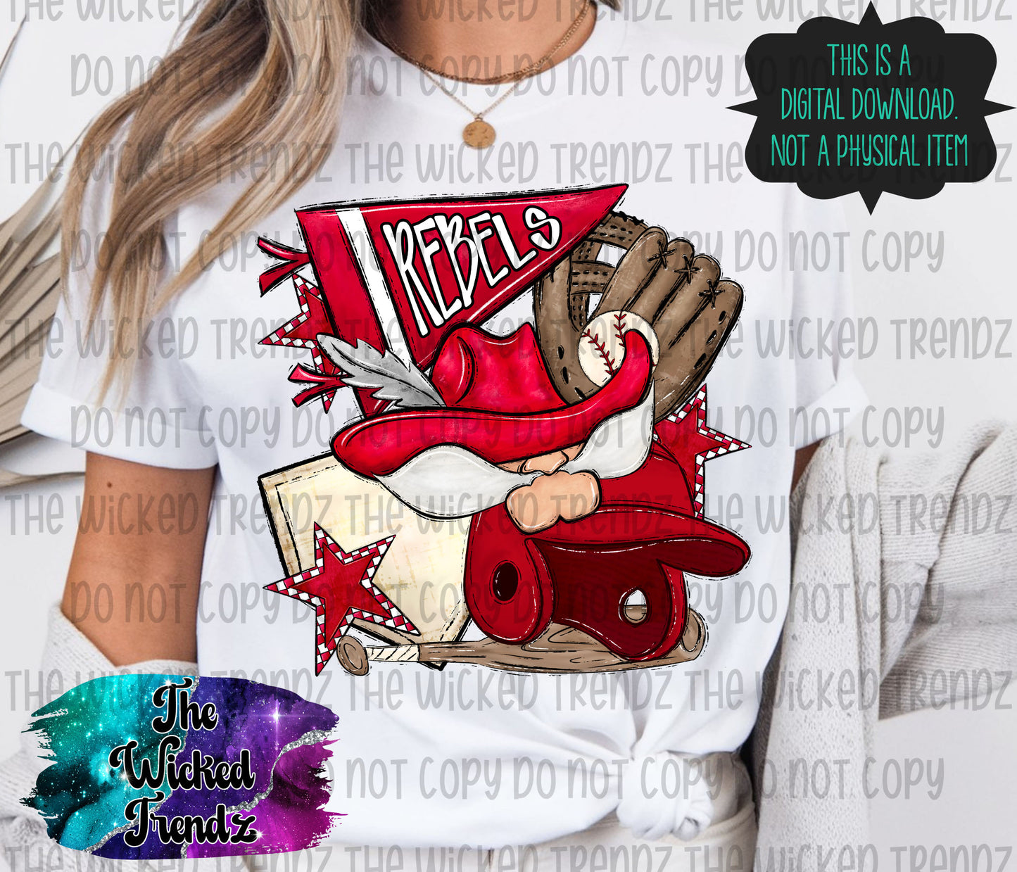 Rebels Red Baseball Team Mascot Digital Design