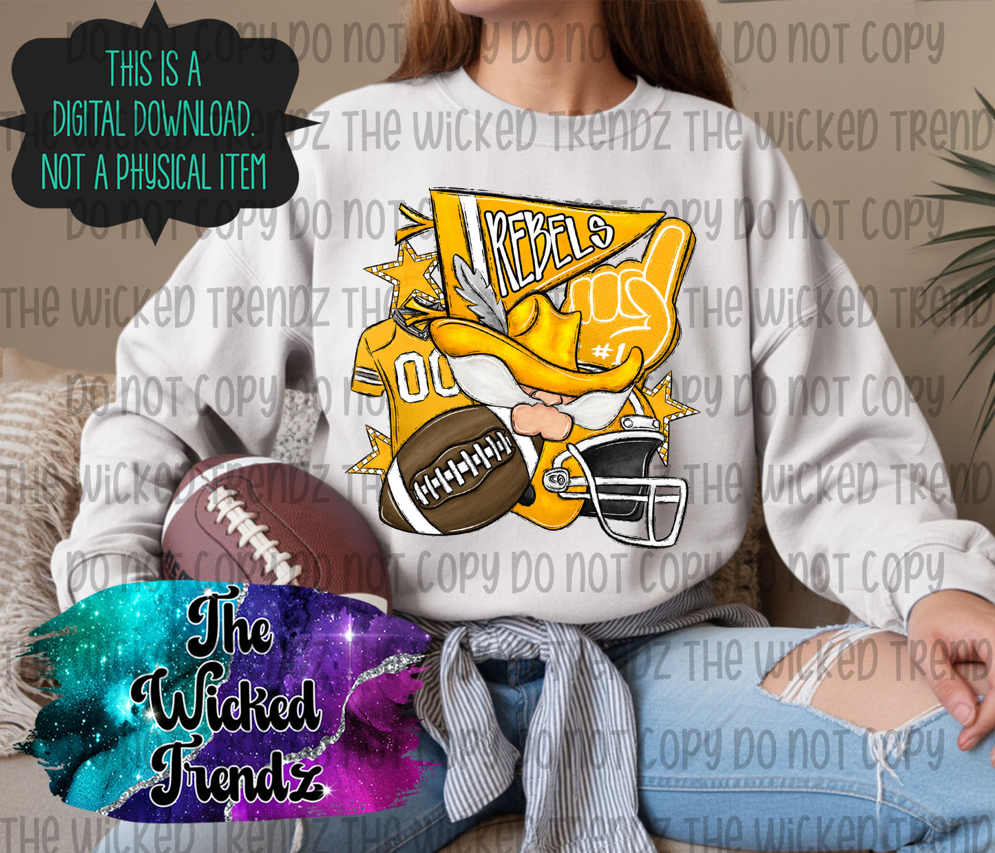 Rebels Yellow Football Mascot Digital Design