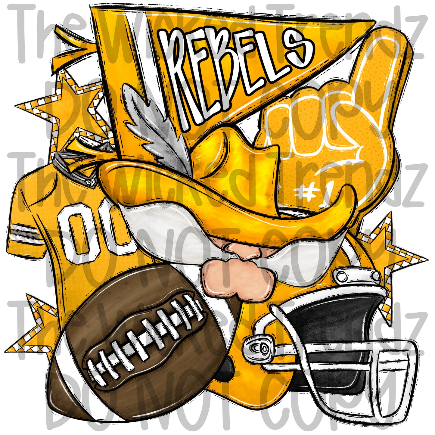Rebels Yellow Football Mascot Digital Design