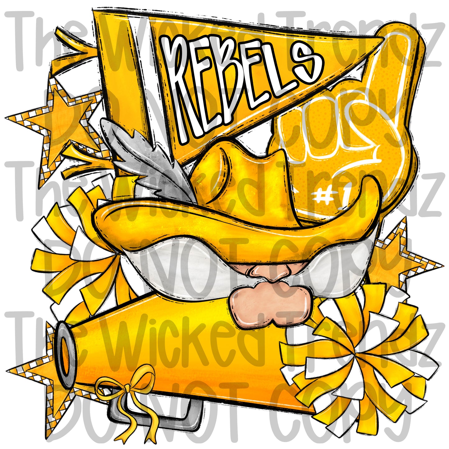Rebels Yellow Cheer Cheerleading Cheerleader Mascot Digital Design Spirit Shirt Design