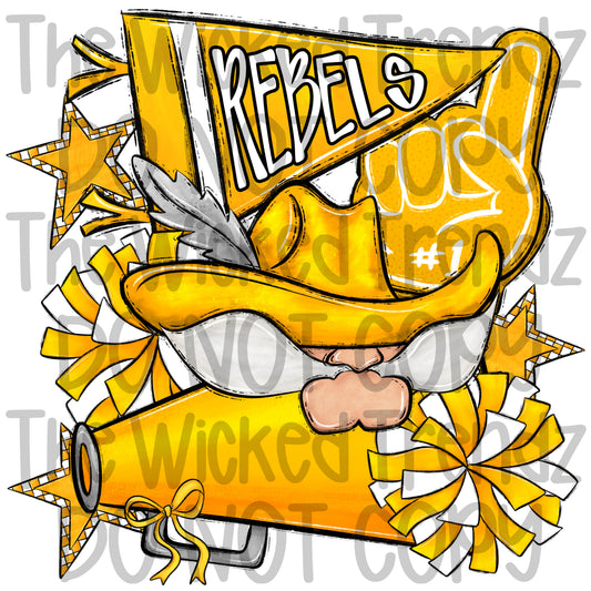 Rebels Yellow Cheer Cheerleading Cheerleader Mascot Digital Design Spirit Shirt Design