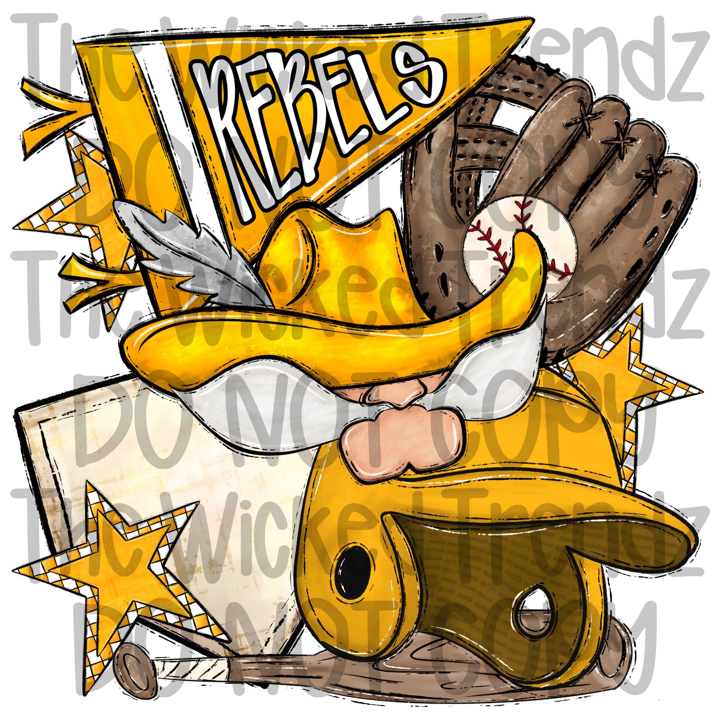 Rebels Yellow Baseball Team Mascot Digital Design