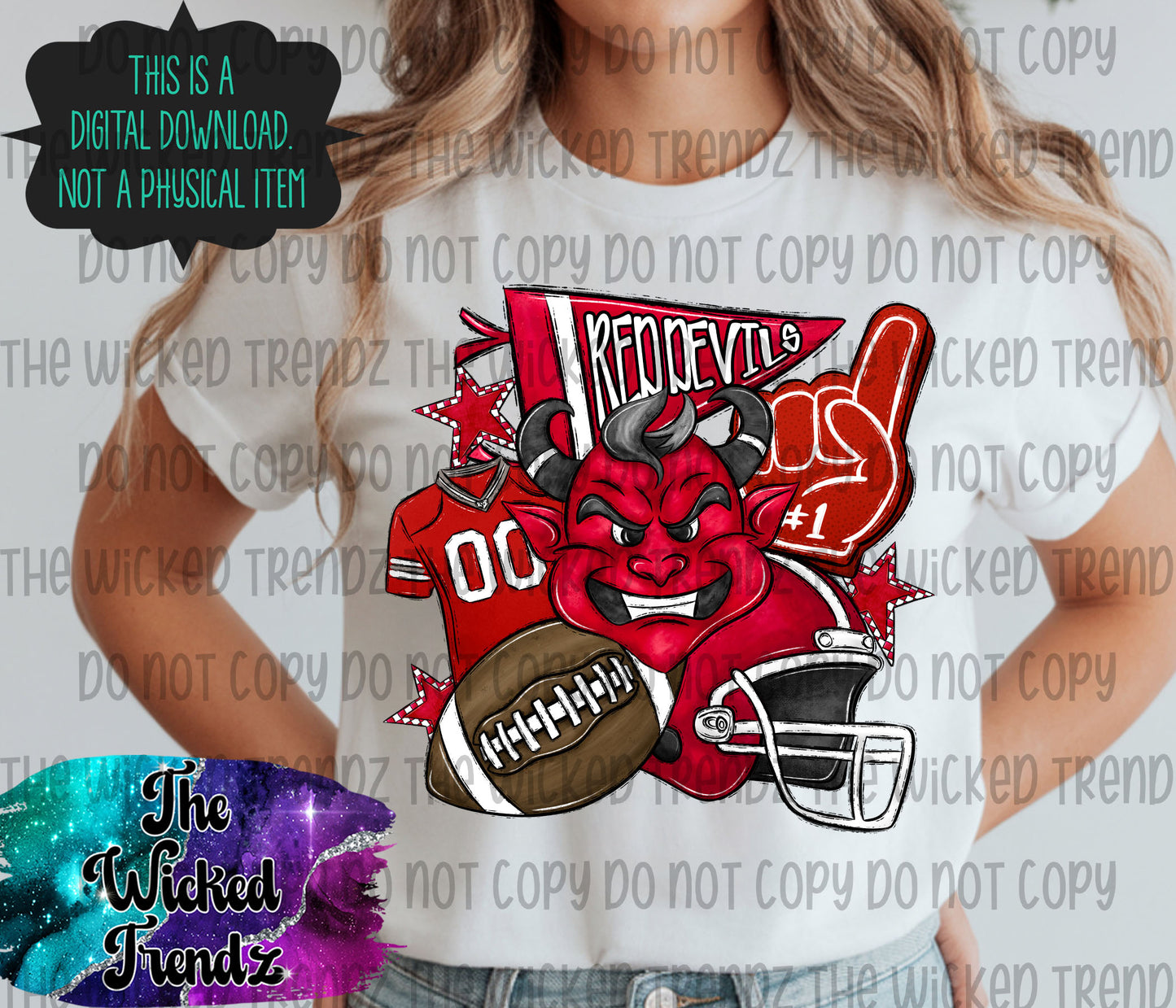 Red Devils Football Mascot Digital Design