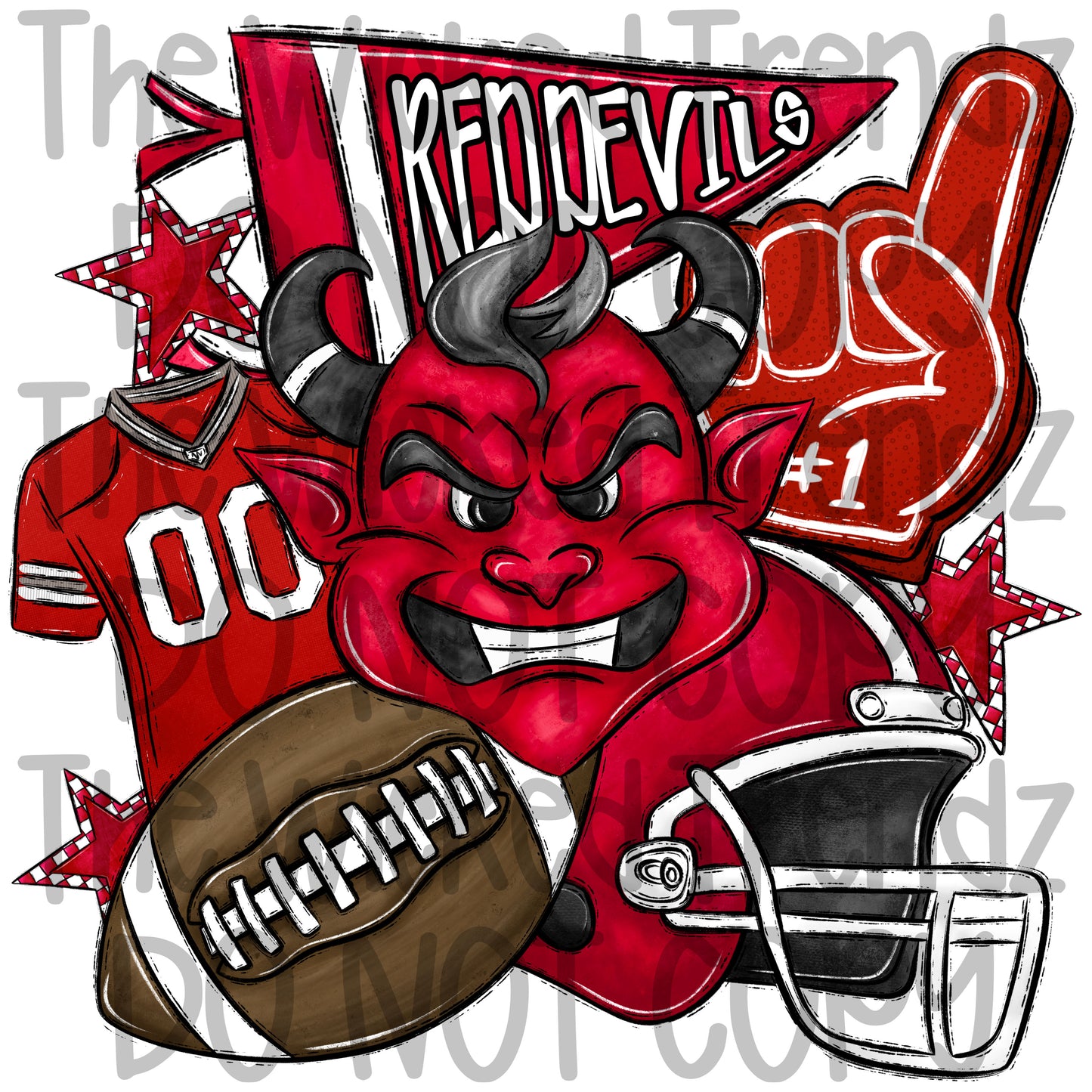 Red Devils Football Mascot Digital Design