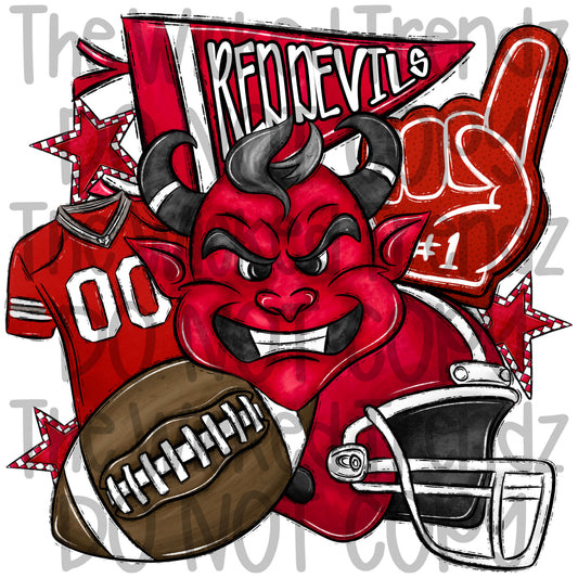 Red Devils Football Team Mascot Digital Design