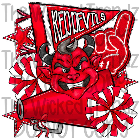 Red Devils Cheer Cheerleading Cheerleader Mascot Digital Design Spirit Shirt Design