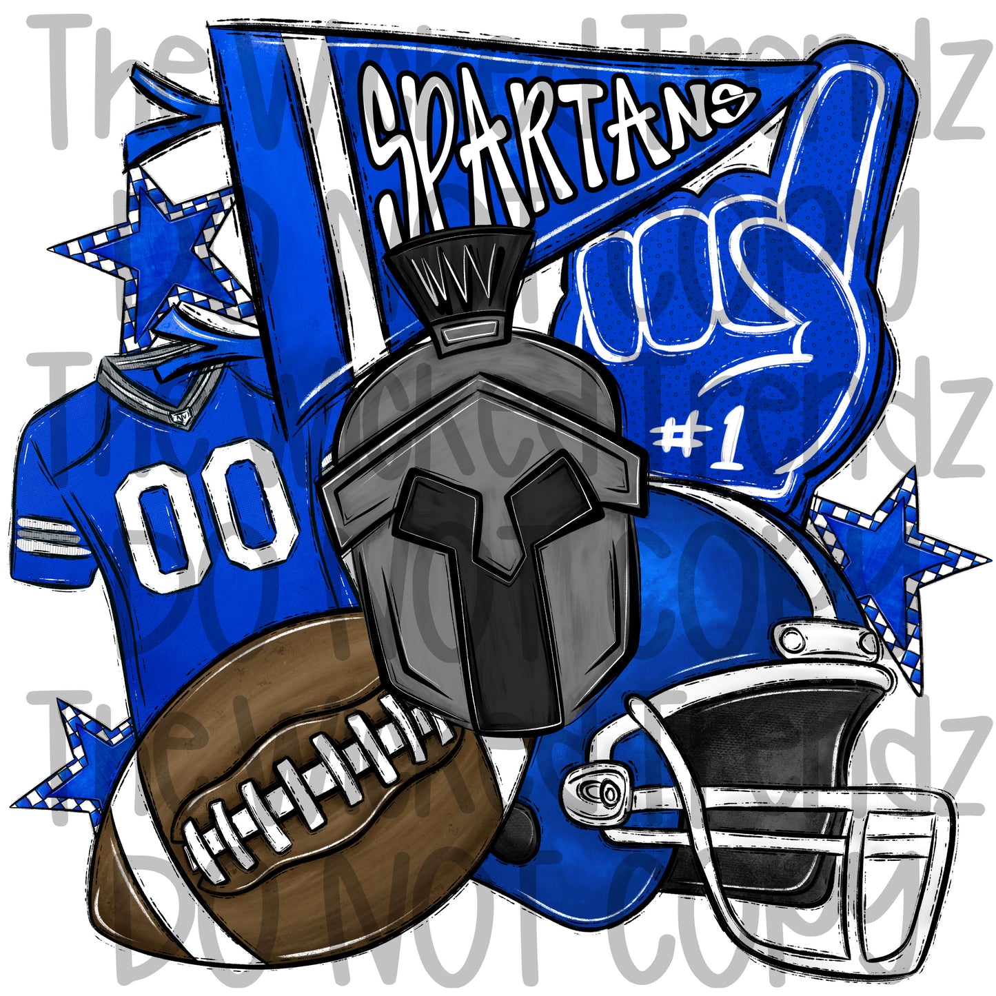 Spartans Blue Football Mascot Digital Design