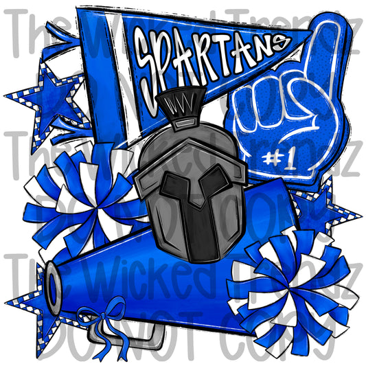 Spartans Blue Cheer Cheerleading Cheerleader Mascot Digital Design Spirit Shirt Design