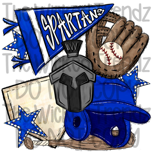 Spartans Blue Baseball Team Mascot Digital Design