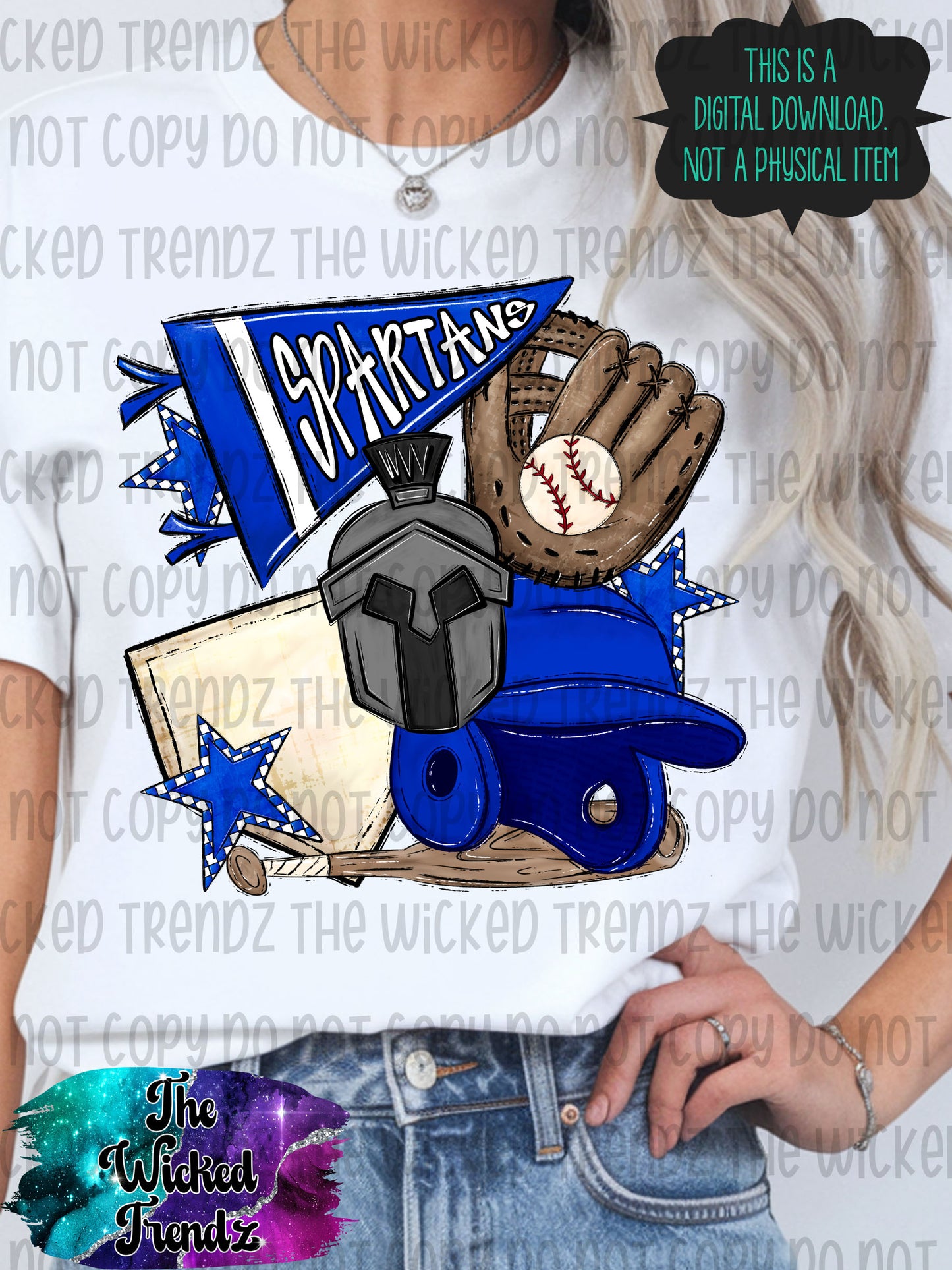 Spartans Blue Baseball Team Mascot Digital Design