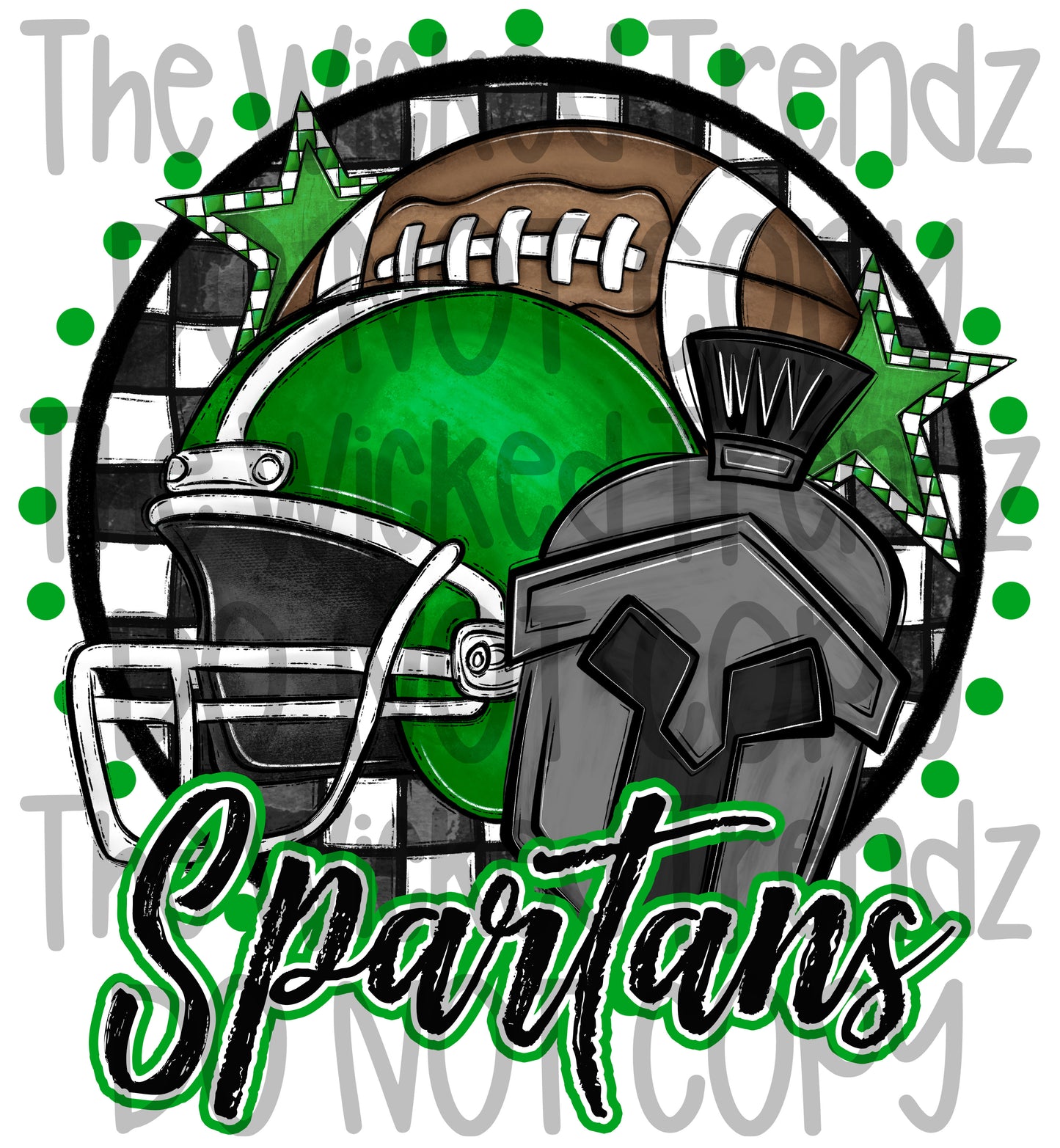 Spartans Green Football Mascot Digital Design