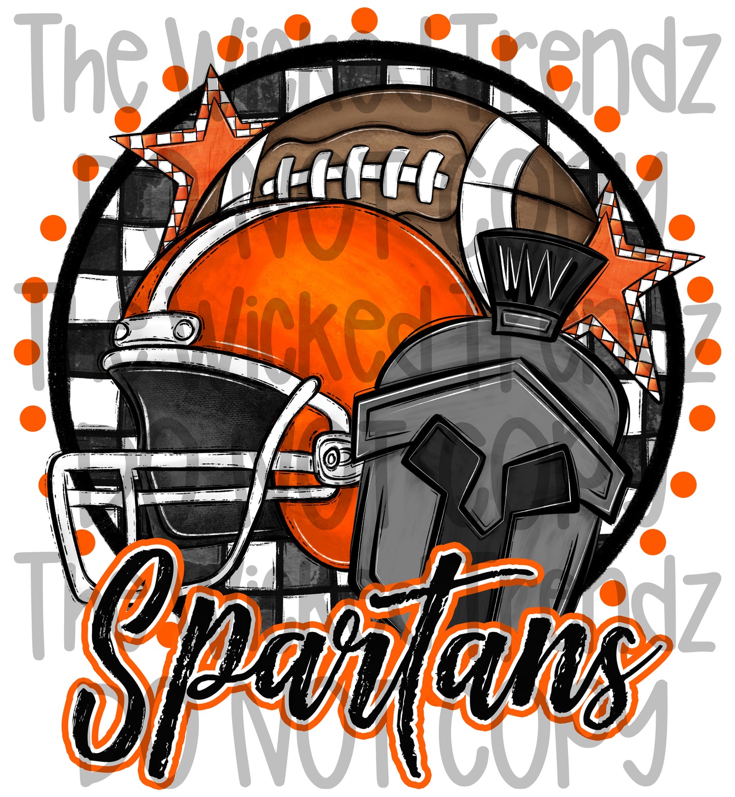 Spartans Orange Football Mascot Digital Design