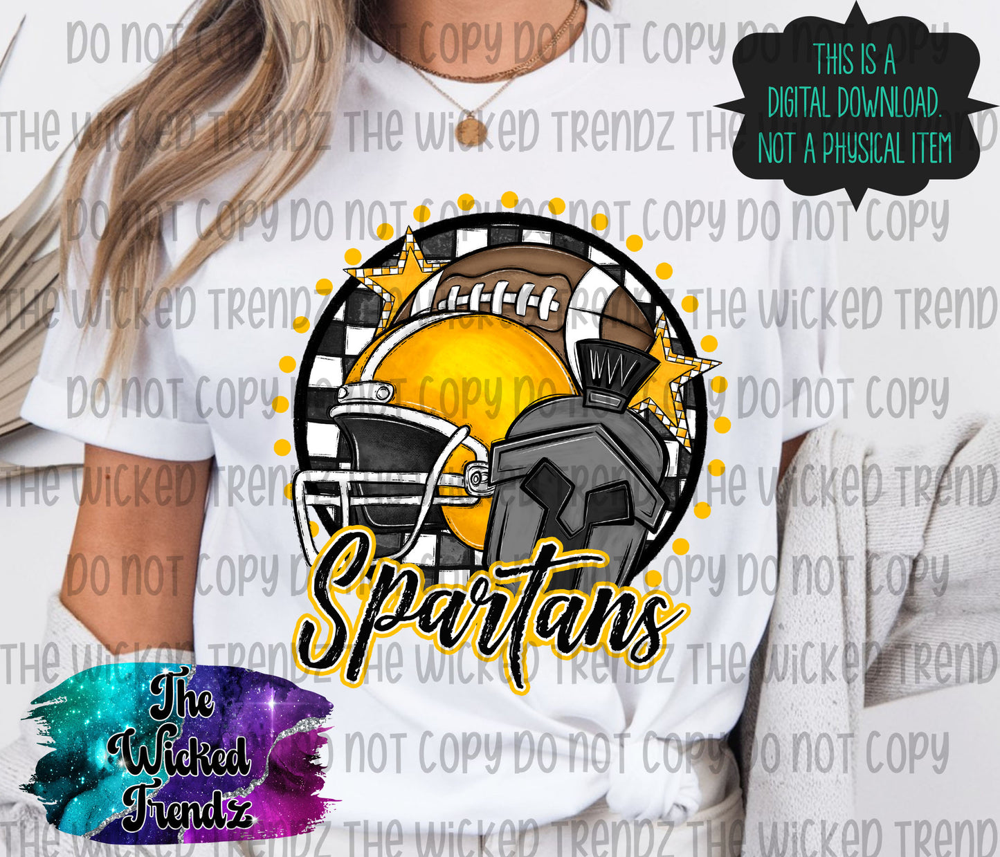 Spartans Yellow Football Mascot Digital Design