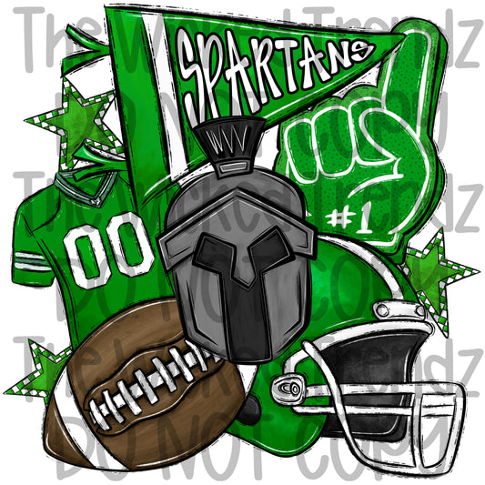Spartans Green Football Team Mascot Digital Design