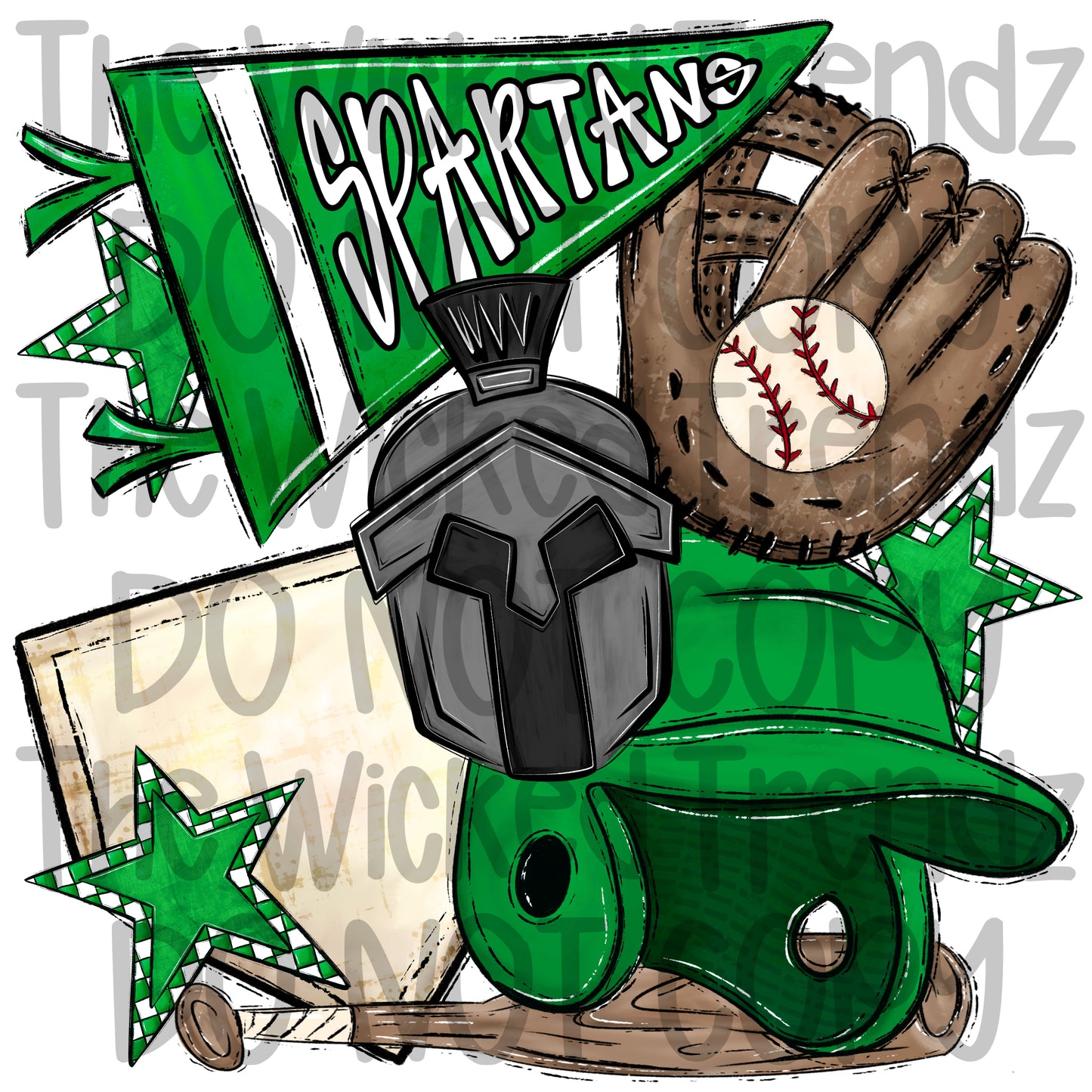 Spartans Green Baseball Team Mascot Digital Design