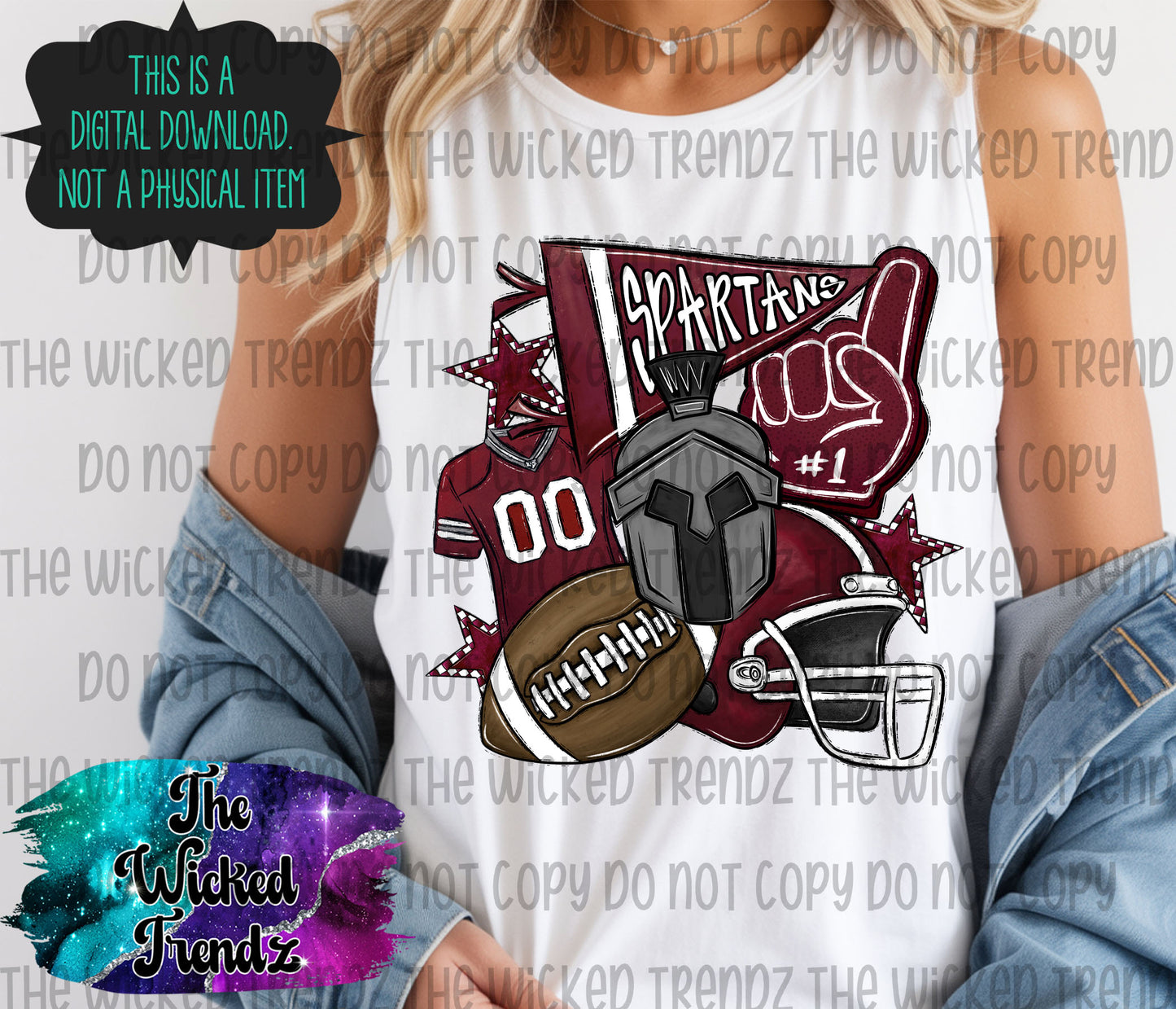Spartans Maroon Football Mascot Digital Design