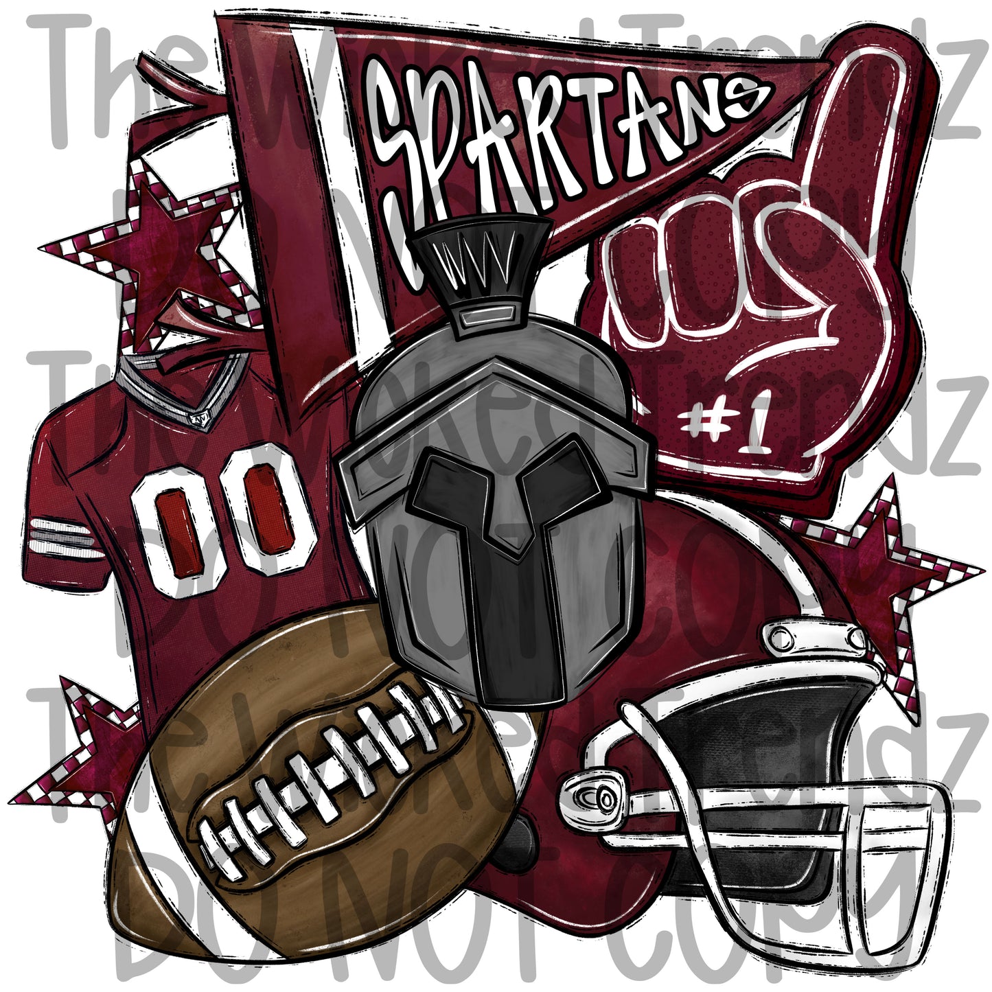 Spartans Maroon Football Mascot Digital Design