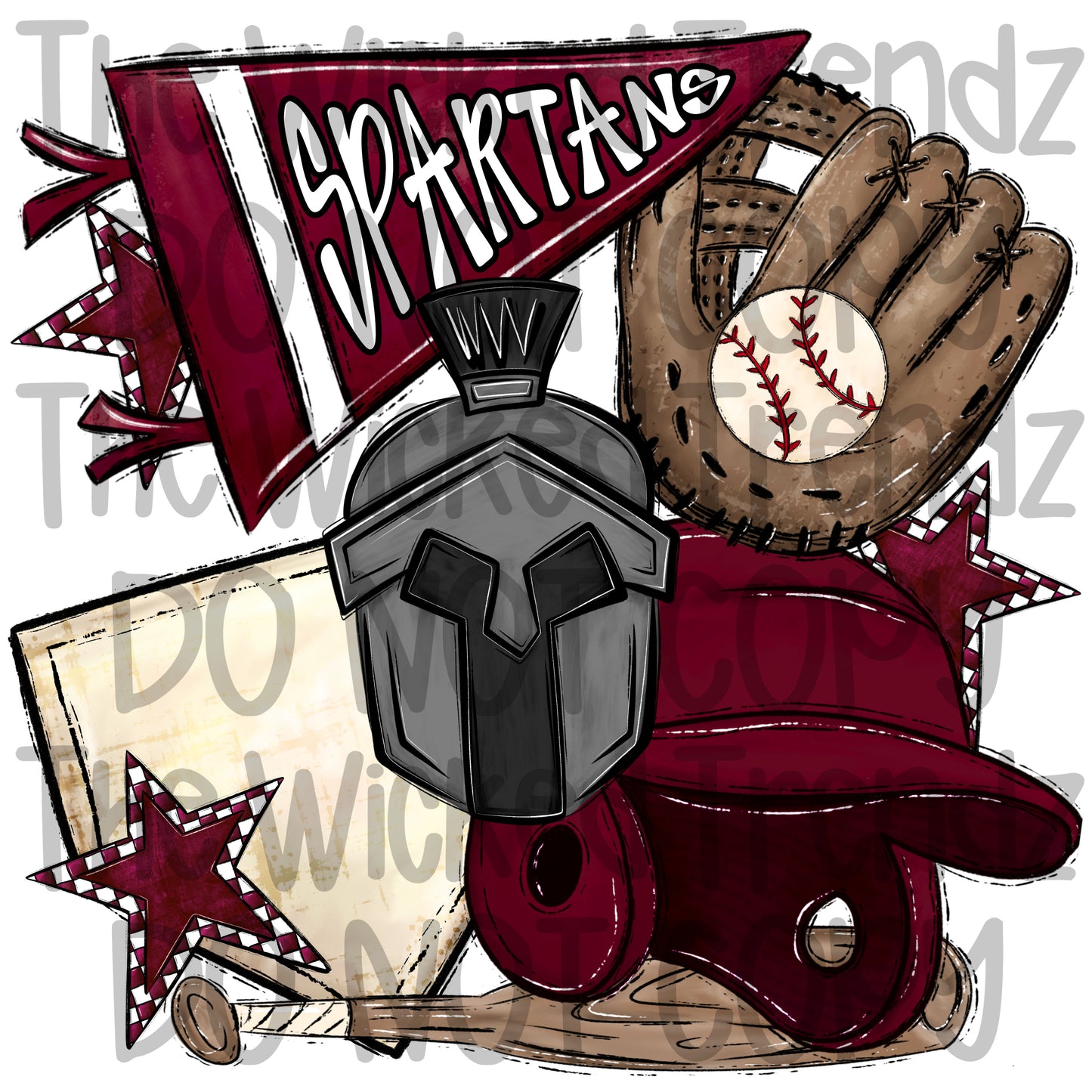 Spartans Maroon Baseball Team Mascot Digital Design