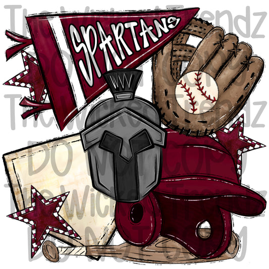 Spartans Maroon Baseball Team Mascot Digital Design