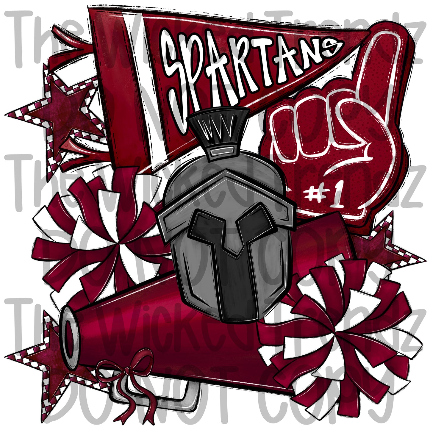 Spartans Maroon Cheer Cheerleading Cheerleader Mascot Digital Design Spirit Shirt Design