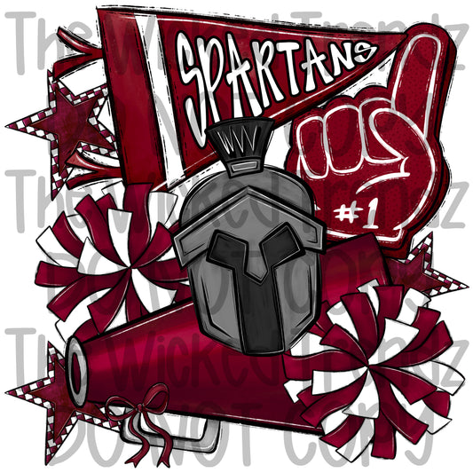 Spartans Maroon Cheer Cheerleading Cheerleader Mascot Digital Design Spirit Shirt Design