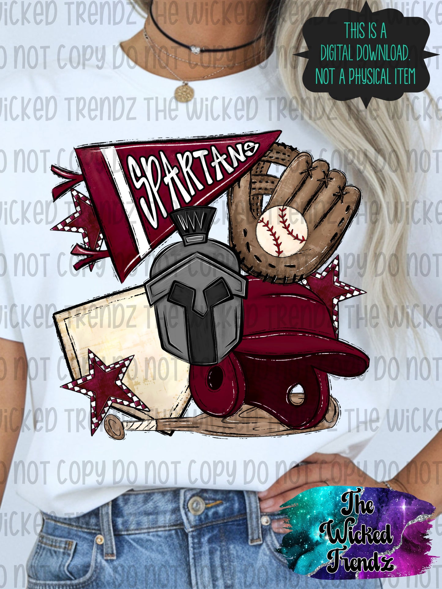 Spartans Maroon Baseball Team Mascot Digital Design