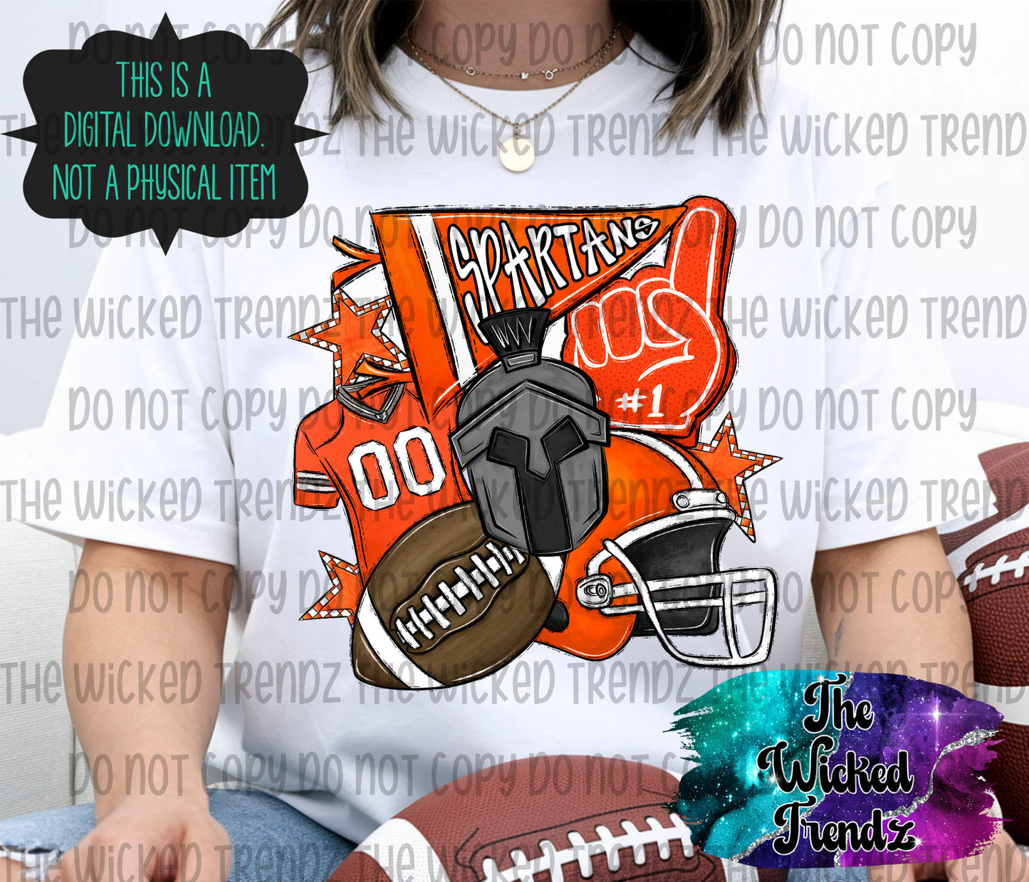 Spartans Orange Football Mascot Digital Design