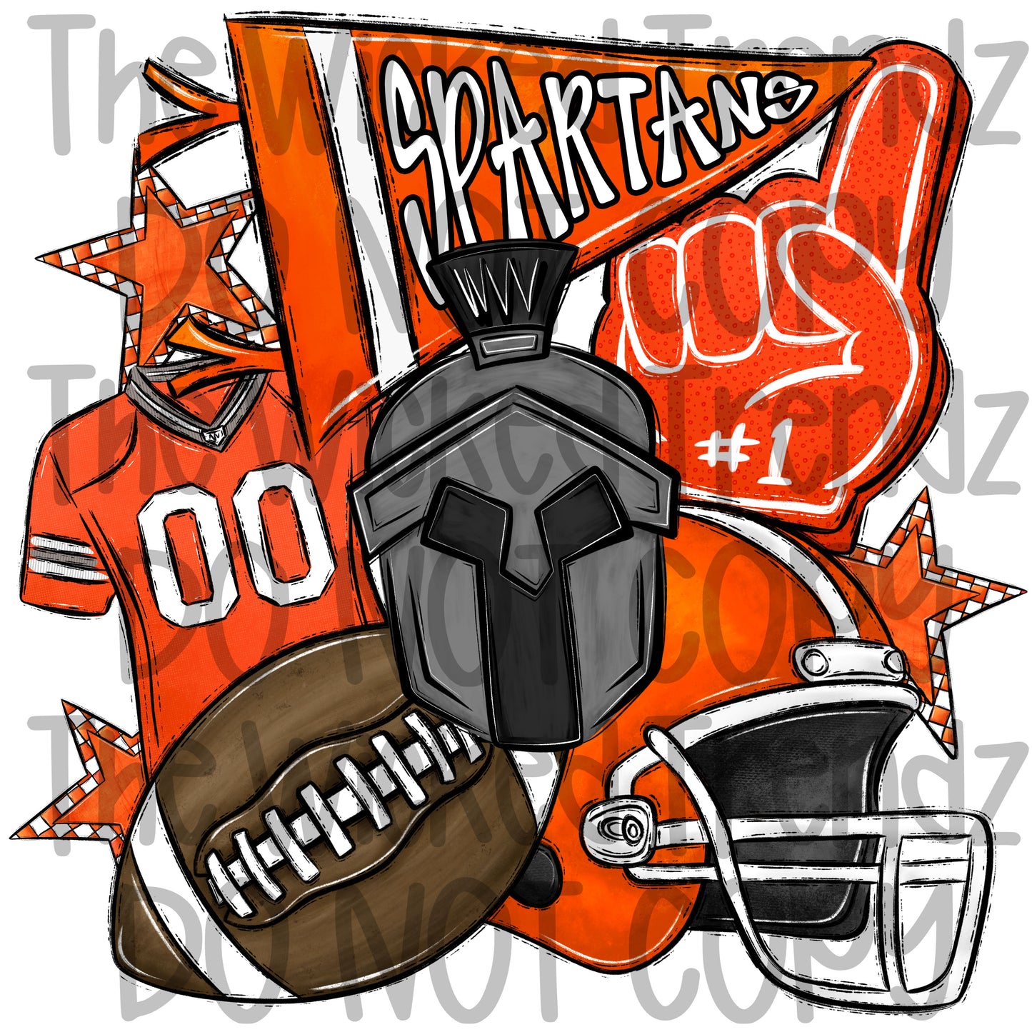Spartans Orange Football Mascot Digital Design